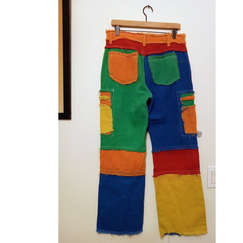 Primary Colors Color Block Patchwork Denim Boyfriend Fit Funky Jeans SZ 32 - Picture 4 of 10